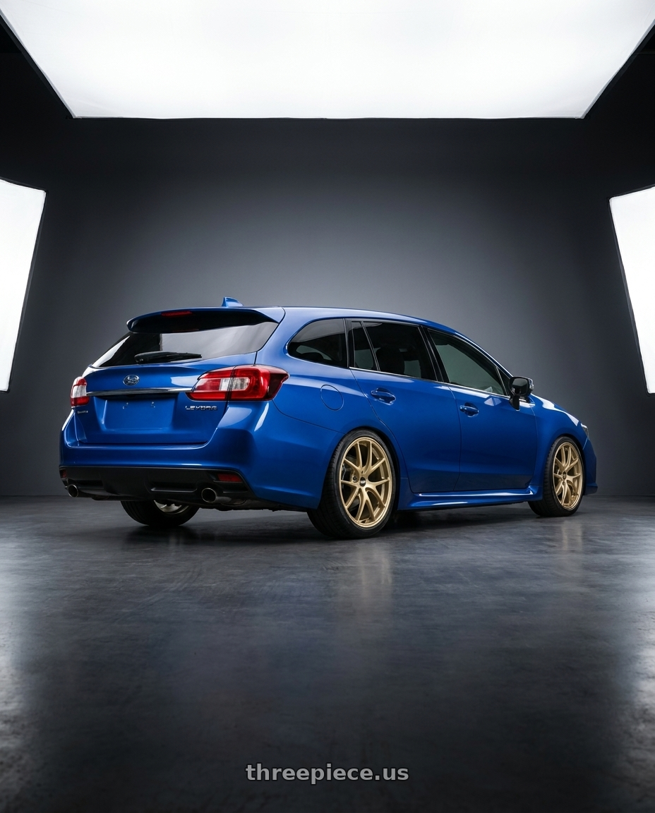 2018 Subaru LEVORG GTS with BBS RI-A 5x130 18x8.5+48 Gold wheels rear three quarter view slight stretch tires