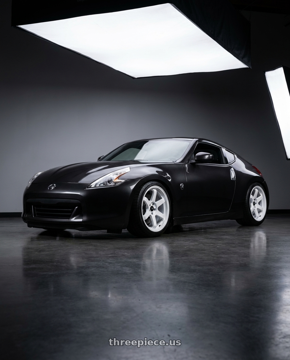 2009 Nissan 370Z Magnetic Back Metallic with MST Wheels MT01 5x114.3 18x8.5 +35 Glossy White wheels