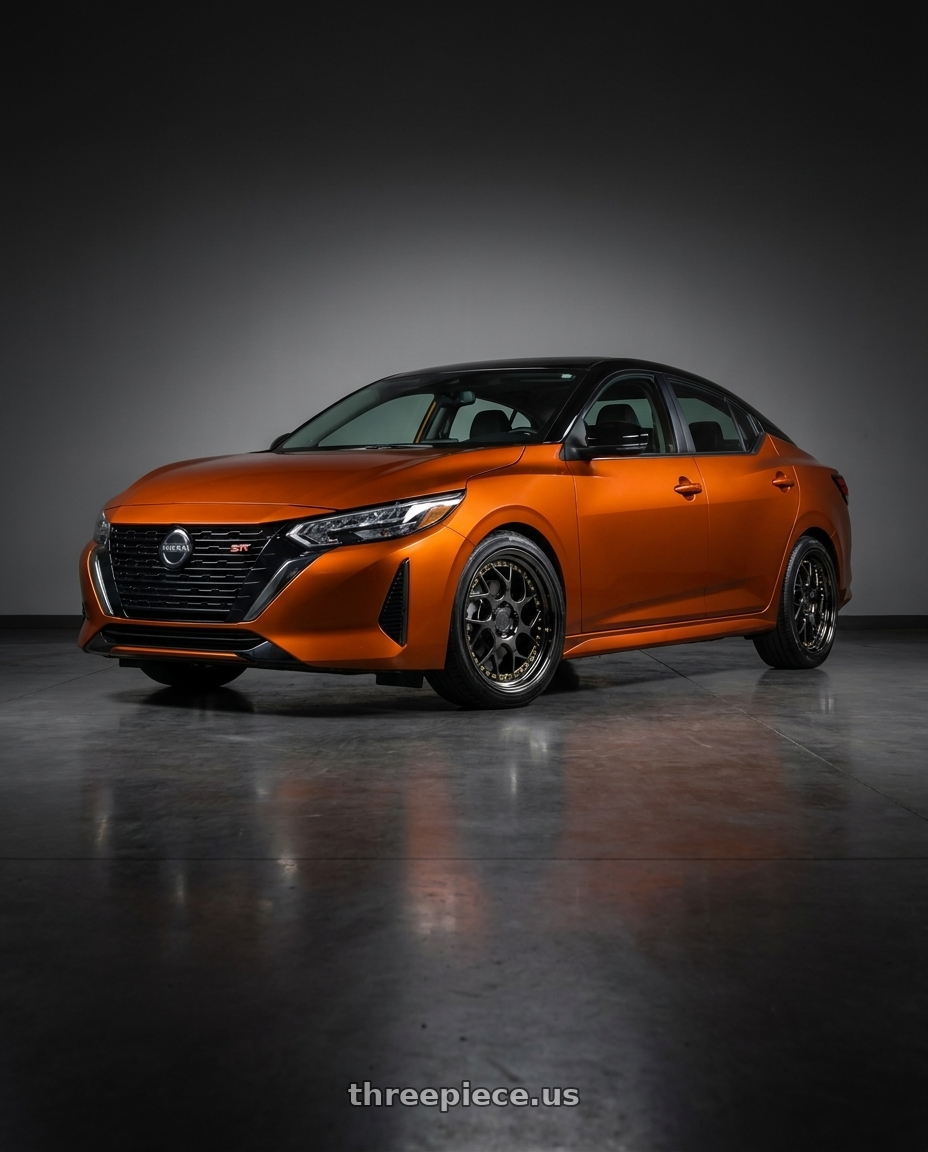 2024 nissan sentra sr premium  with Aodhan DS01 5x114.3 18x8.5+35 Black Vacuum W/ Gold Rivets wheels