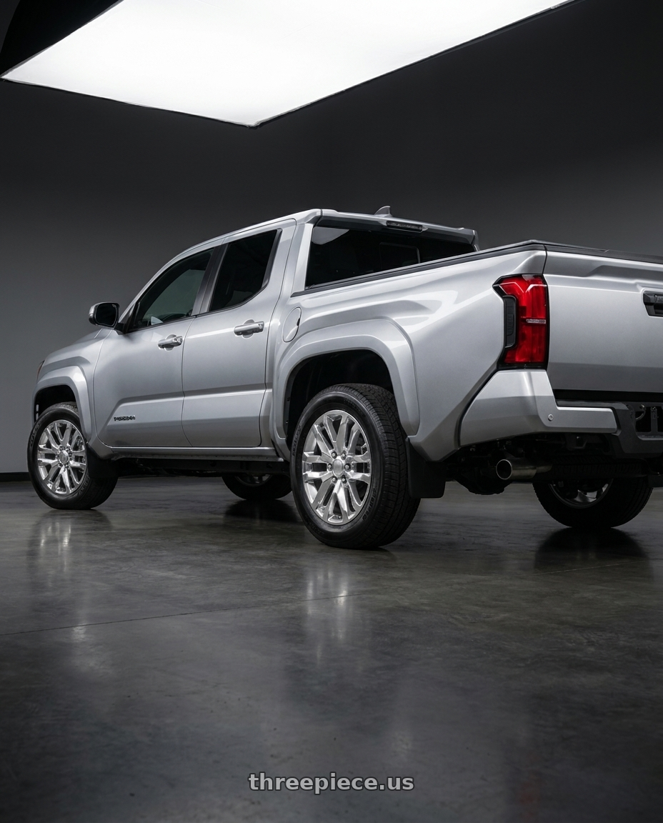 2024 Toyota Tacoma with Performance Replicas PR196 6X139.7 20X9 +28 POLISHED wheels rear three quarter view square tires