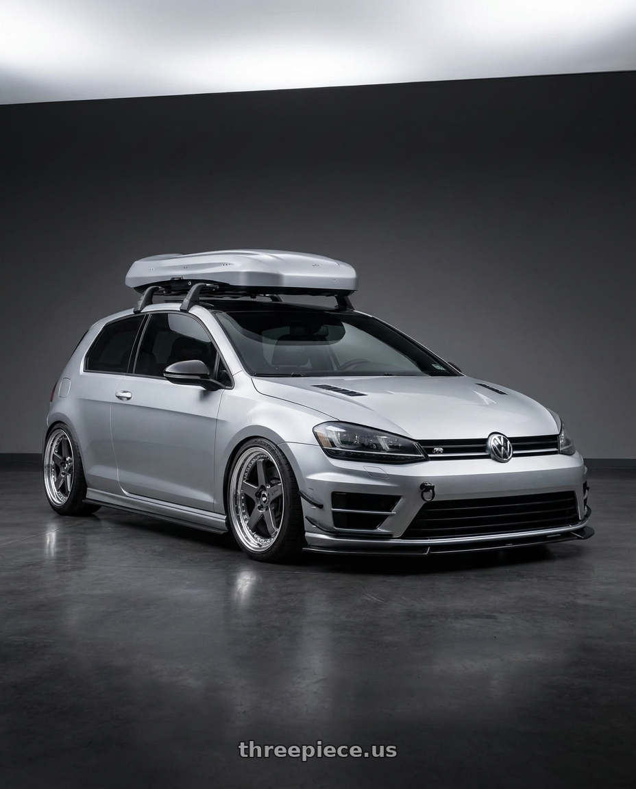 2015 VW GTI with Work Zistance W5s 5x112 19x9+35 w disk Brilliant Silver Black wheels