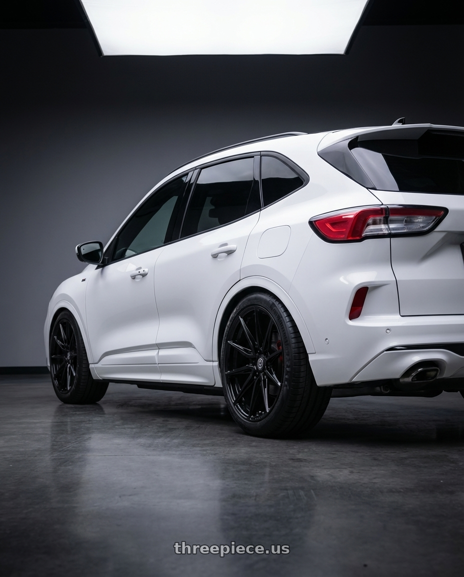 Ford kuga stline 2022 with Brada Wheels CX2 5x112 19x10 +25 Gloss Black wheels rear three quarter view meaty tires