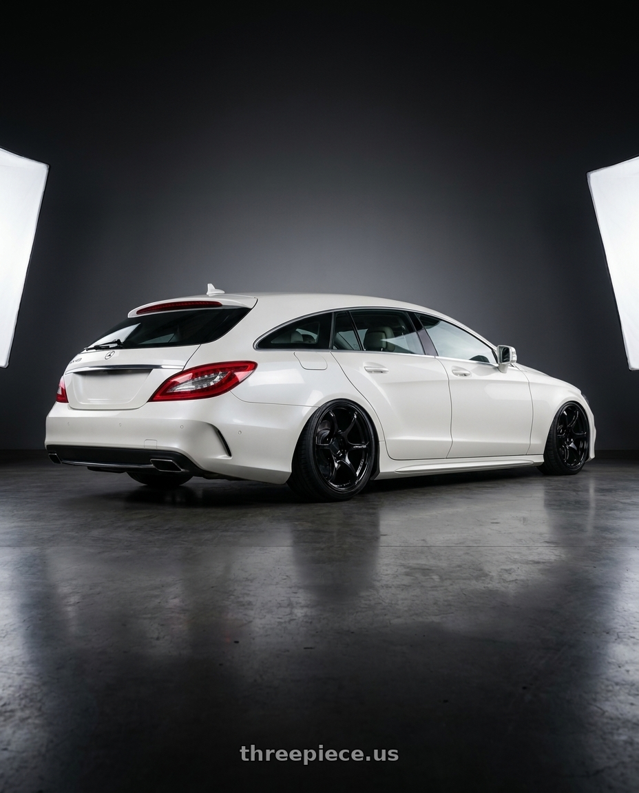 2016 Cls 400 Shooting Brake White with Advan RGIII 5x112 19x8.5+45 Gloss Black wheels rear three quarter view slight stretch tires