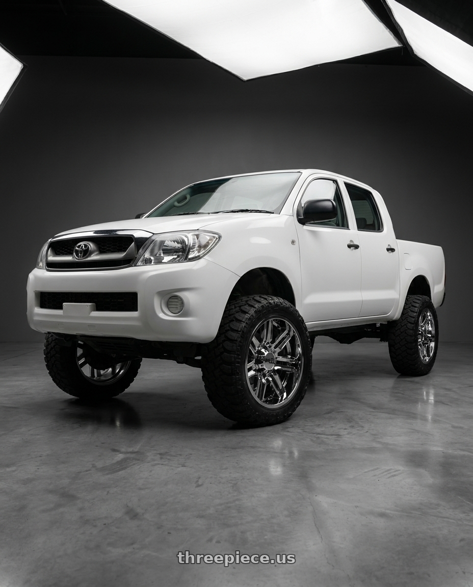 2009 Toyota Hilux Sr5 White with Moto Metal MO202 6X139.7 22X10 -18 CHROME CENTER GLOSS BLACK MILLED LIP wheels