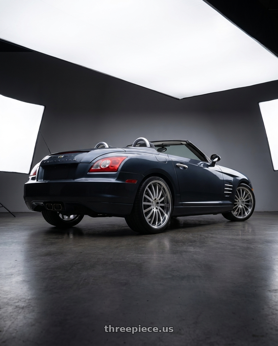 2007 chrysler crossfire with Mandrus MILLENIUM 5X112 19X9.5 +25 HYPER SILVER W/ MIRROR CUT LIP wheels rear three quarter view square tires