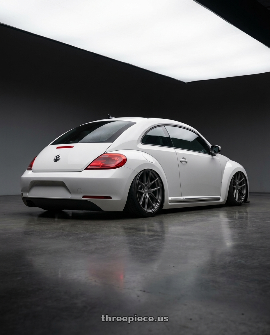 2016 Volkswagen Beetle Turbo with Niche 1PC M116 MISANO 5X112 19X9.5 +50 MATTE GUN METAL wheels rear three quarter view slight stretch tires
