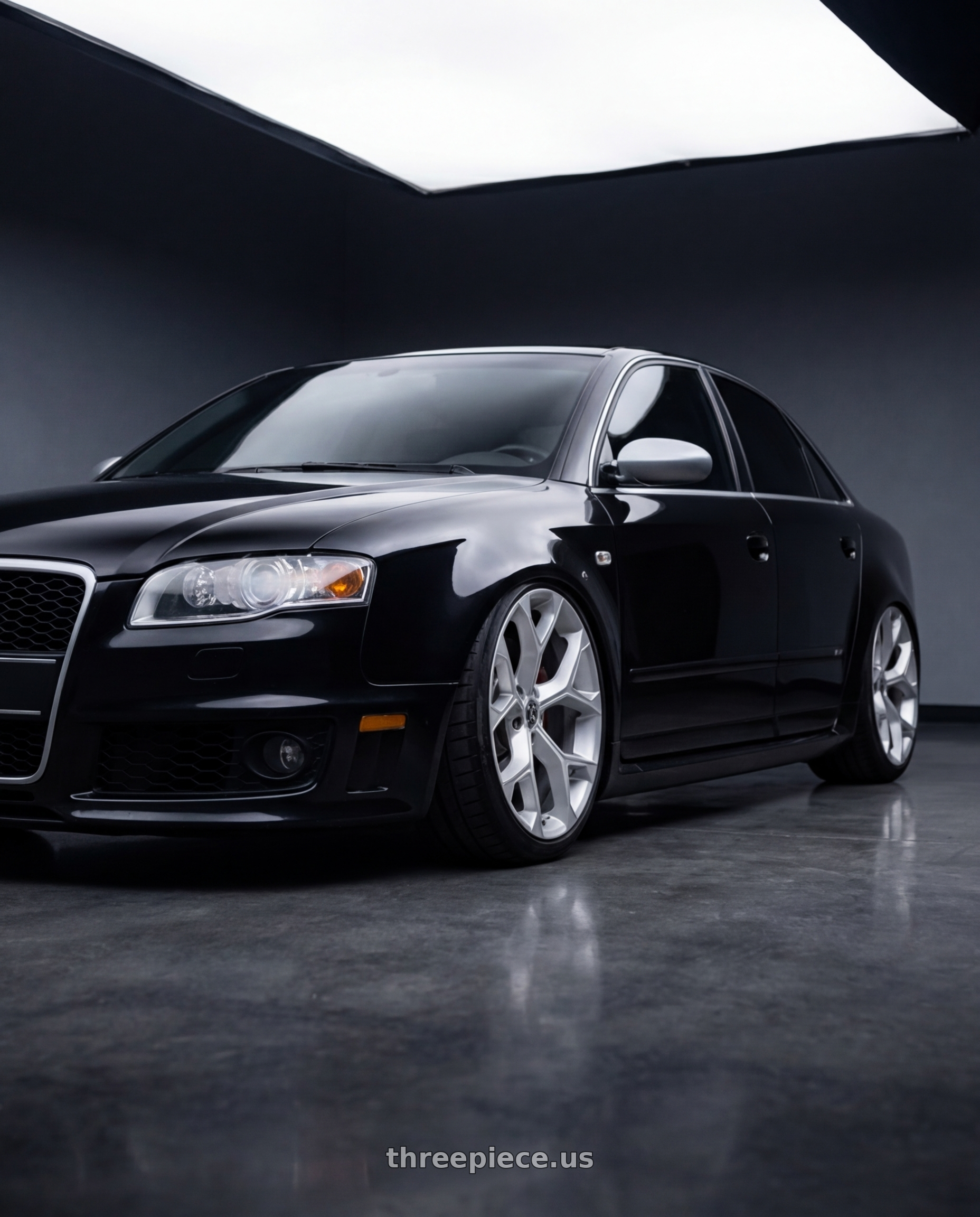 2007 audi rs4 black with Xcess 5 Flake 5x108 18x8.5 +35 Silver Machined wheels