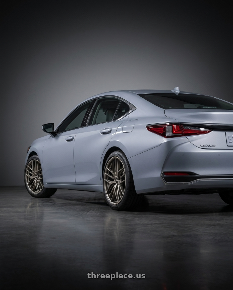 2027 LEXUS ES500e with BBS CC-R 5x112 20x8.0+27 Satin Platinum wheels rear three quarter view square tires
