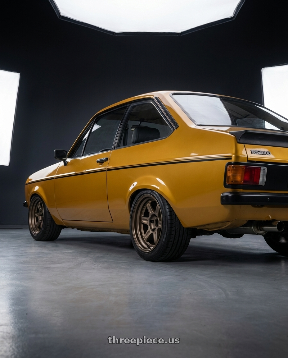 1975 Ford escort mk2 rs2000 with Volk Racing 21C 5x112 18x10.5 +30 BRONZE wheels rear three quarter view slight stretch tires