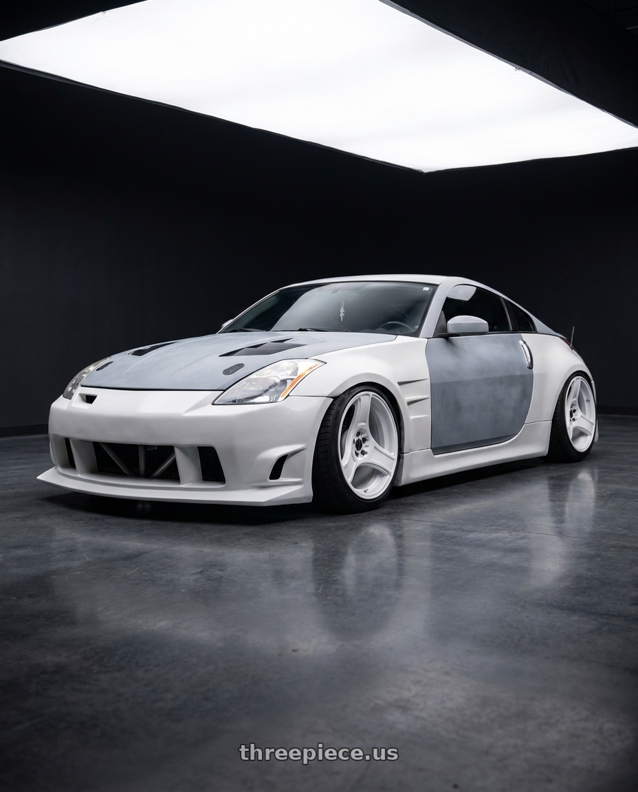 2003 Nissan 350Z with HERITAGE WHEEL BUSHIDO MONOC 5x114.3 18x9.5 +12 WHITE wheels
