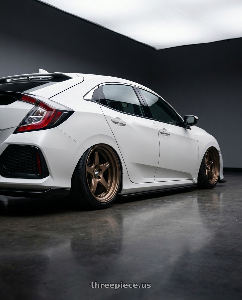 2019 Honda Civic with ESR Wheels APEX SERIES AP5 5x114.3 19x11 +22 Matte Bronze wheels rear three quarter view slight stretch tires