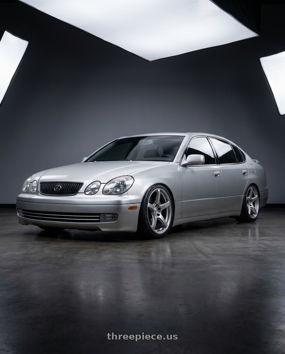 2003 lexus gs 430 black with Work Emotion T5r 5x114.3 18x8.5 +35 Glow Silver wheels