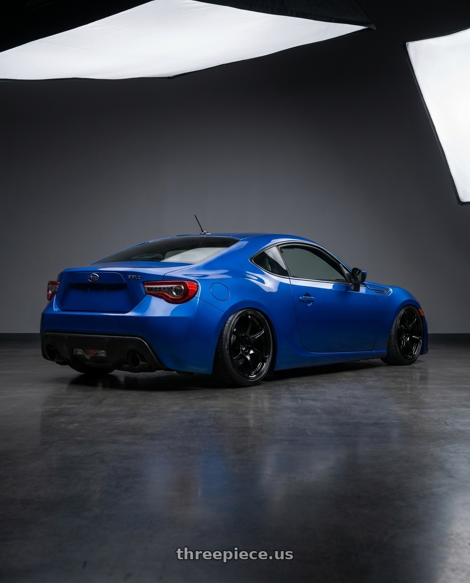 2024 Subaru BRZ with Advan RGIII 5x114.3 18x10.5+25 Gloss Black wheels rear three quarter view slight stretch tires