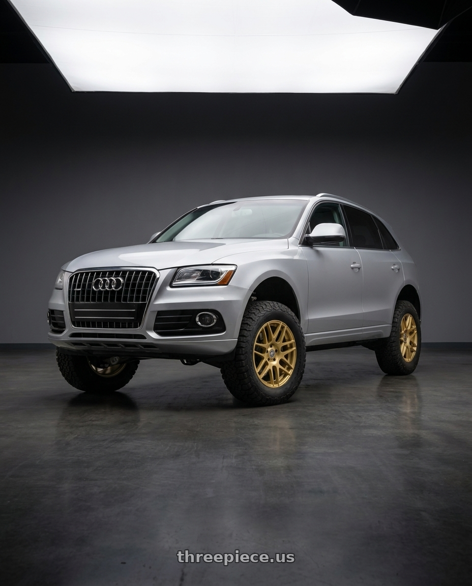 2014 Audi Q5 with Forgestar F14C 5x112 18x8.5 +38 Gold wheels front three quarter view lifted stance