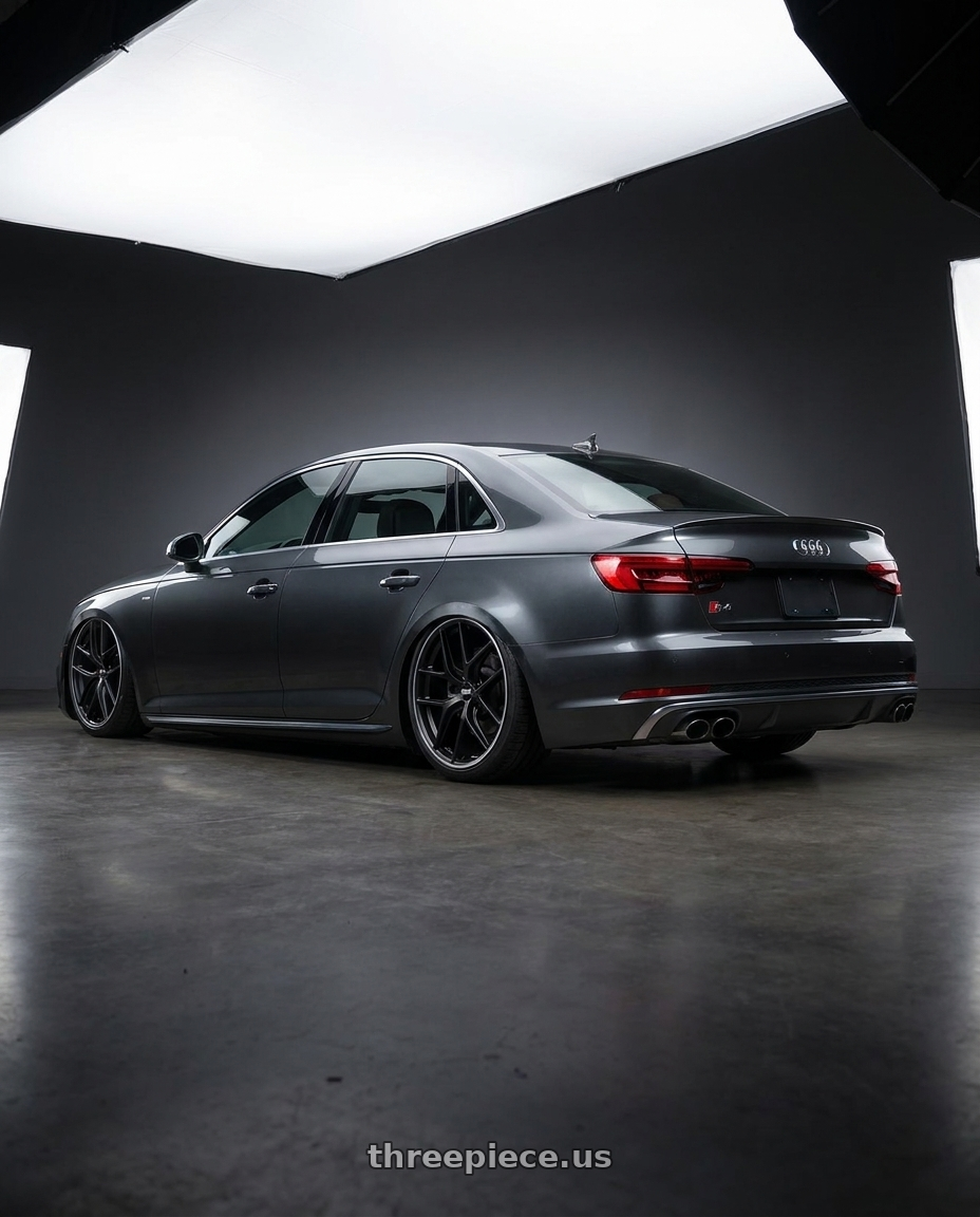 2023 Audi S4 B9 with BBS CC-R 5x112 19x9.5+42 Satin Black wheels rear three quarter view slight stretch tires