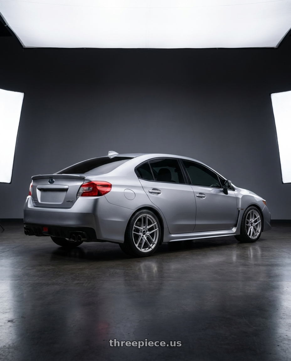 2018  SUBARU  WRX with Enkei TY-5 5x100 18x9.5+45 Hyper Silver wheels rear three quarter view square tires