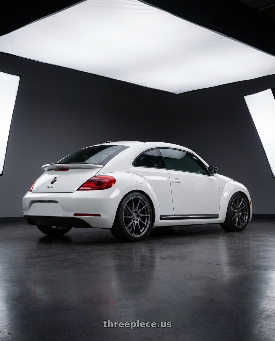 2016 Volkswagen Beetle Turbo with Aodhan AH09 5x112 18x8.5 +35 Hyper Black wheels rear three quarter view square tires