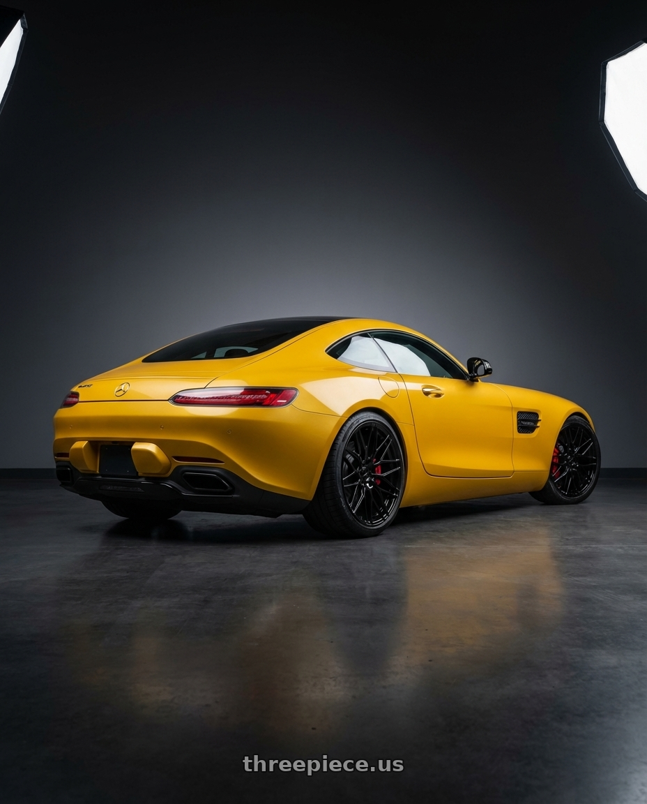 2019 Mercedes-Benz AMG GT with Avant Garde Wheels M520R 5X112 19x8.5 +35 Gloss Black wheels rear three quarter view square tires