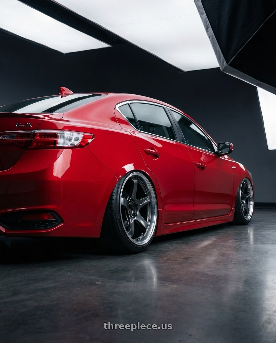 2012 Acura ILX with Advan Racing GT BEYOND 5x114.3 18x8.5 +31 RACING TITANIUM BLACK wheels rear three quarter view slight stretch tires