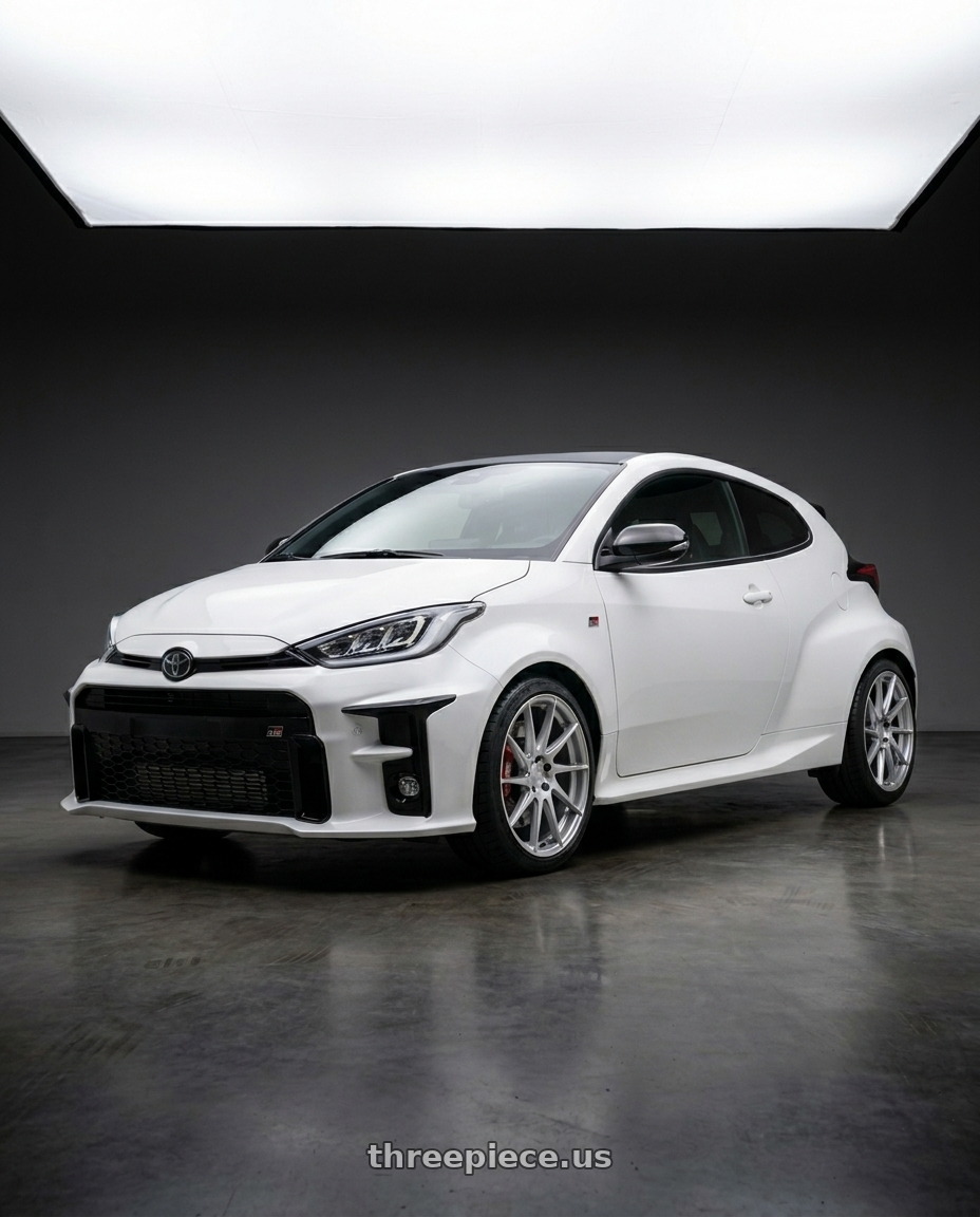 2021 Gr Yaris with Aodhan AH09 5x114.3 18x8.5 +35 Gloss Silver Machined Face wheels
