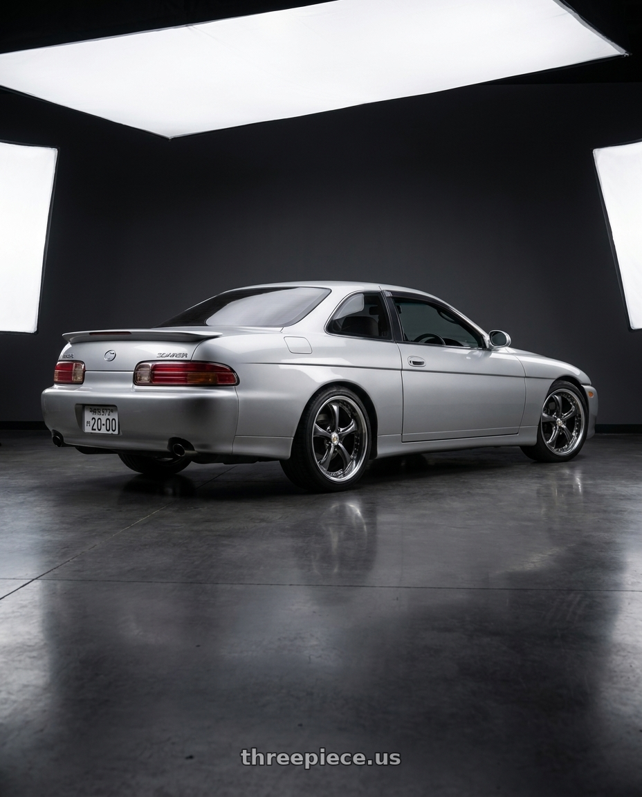 2000 Toyota soarer with Work Wheels VS-KF 5X114.3 19x8+15 Brilliant Silver Black A Disk FULL REVERSE wheels rear three quarter view square tires