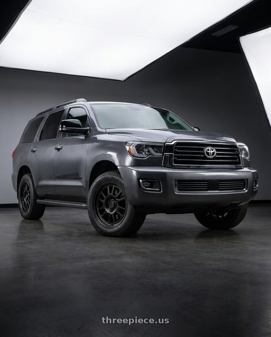 2018 Toyota Sequoia Platinum with KMC KM717 BULLY OL 5X150 17X8.5 +0 SATIN BLACK wheels