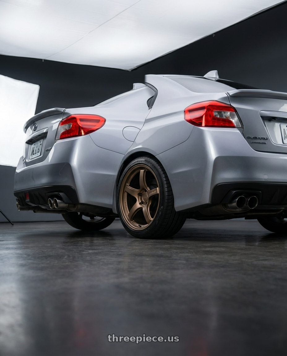 2018  SUBARU  WRX with Gram Lights 57CR 5x100 18x9.5+38 Bronze II wheels rear three quarter view square tires