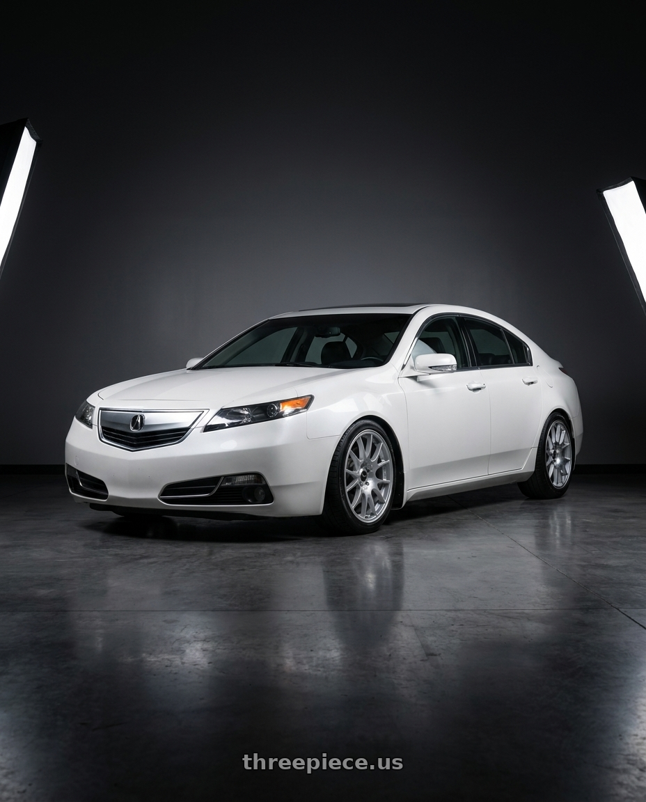 2013 Acura TL SH-AWD White with Vors TR14 5x120 18x9 +35 Silver w Machined Ring wheels
