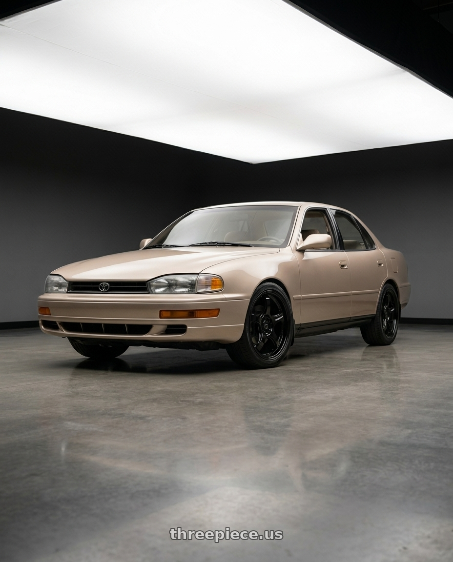 1995 Toyota Camry with WedsSport RN-05M 5x114.3 18x8.5+45 Gloss Black wheels