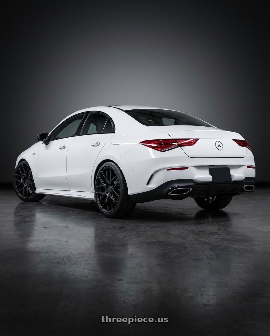 2023 Mercedes-Benz CLA C118 with Aodhan AFF2 5x112 19x8.5+35 Matte Black wheels rear three quarter view square tires