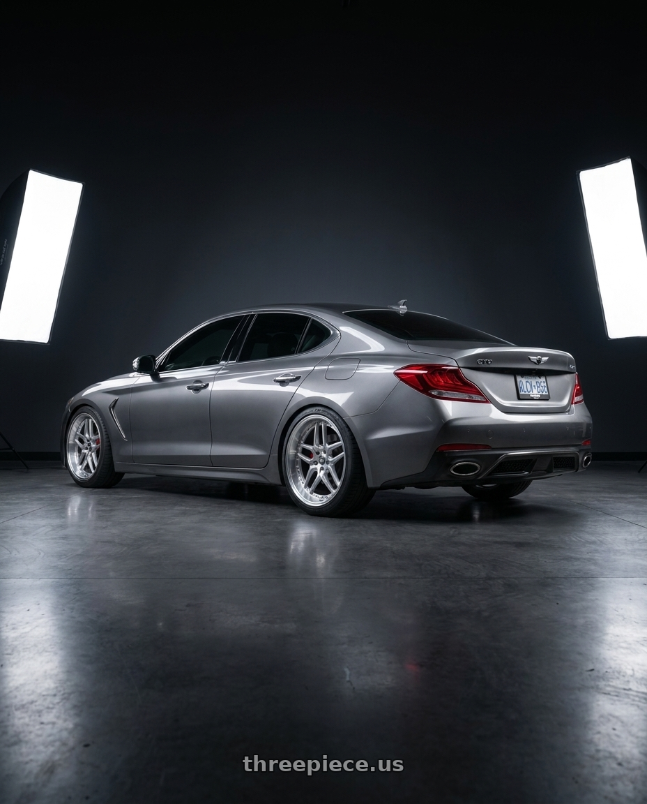 2019 Genesis G70 with ESR Wheels CS SERIES CS15 5x100 18x9.5 +22 Hyper Silver wheels rear three quarter view slight stretch tires