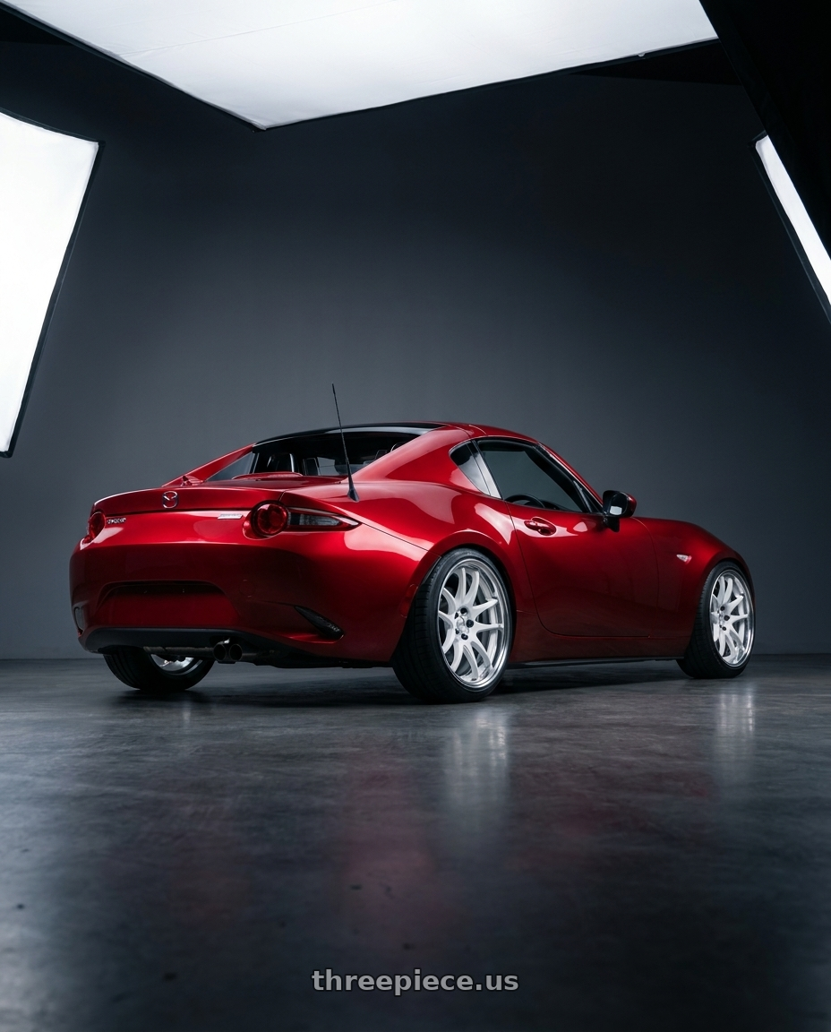 2024 mazda mx5  with Work Cr 2P 4x100 17x8.0 +38 Gloss White wheels rear three quarter view square tires