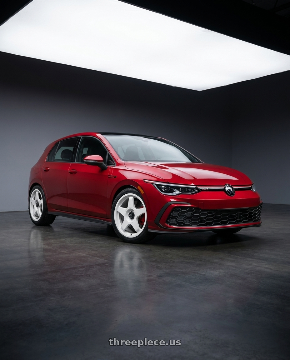 2024 Volkswagen GTI kings red with fifteen52 CHICANE 5x100 / 5x112 17x7.5 +35 RALLY WHITE (GLOSS WHITE) wheels