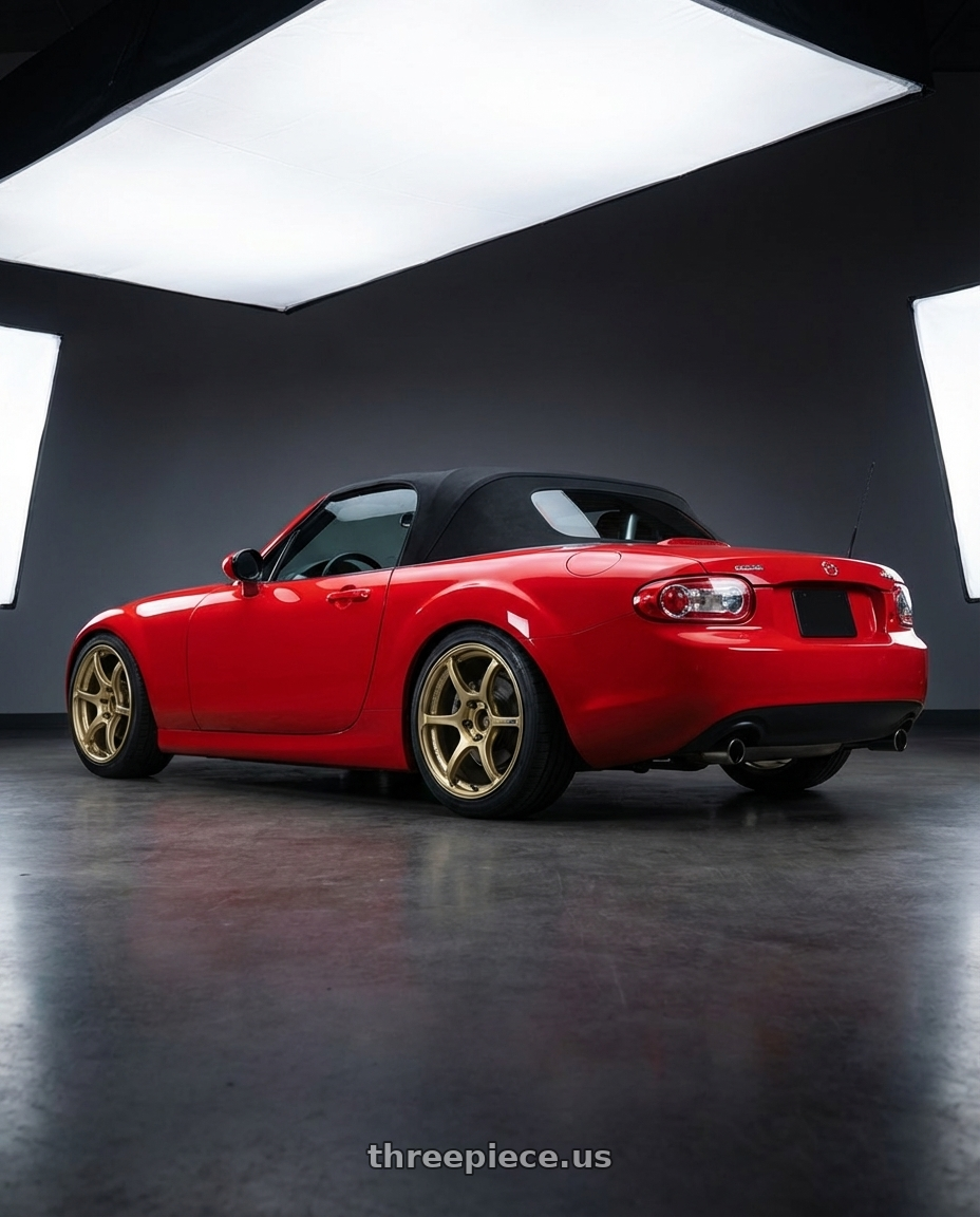 2012 Mazda MX-5 Miata NC with Advan RGIII 5x114.3 17x8.0+45 Gold wheels rear three quarter view square tires