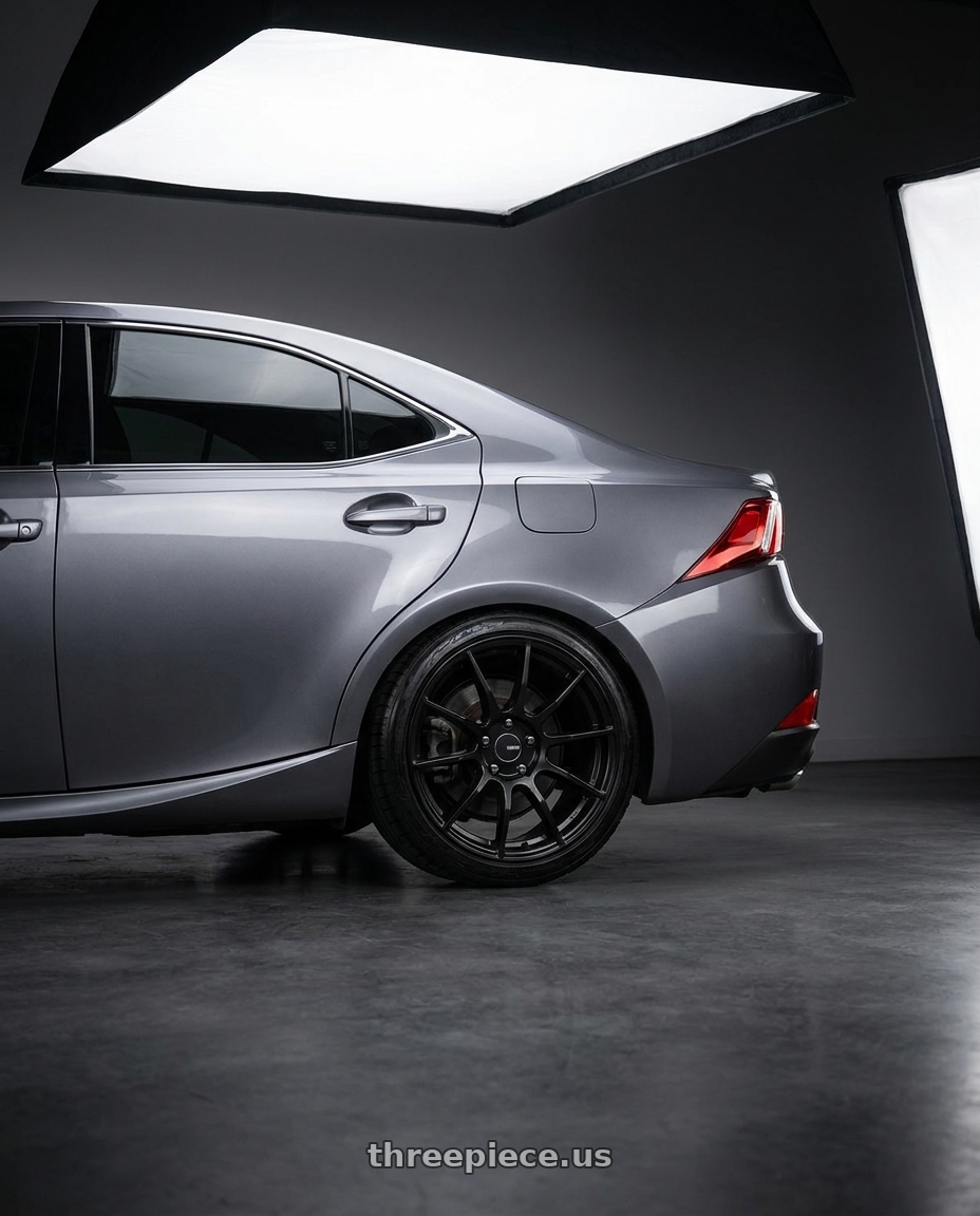 2018 Lexus IS350 with Enkei TS9 5x114.3 18x8.5+35 Black wheels rear three quarter view staggered tires