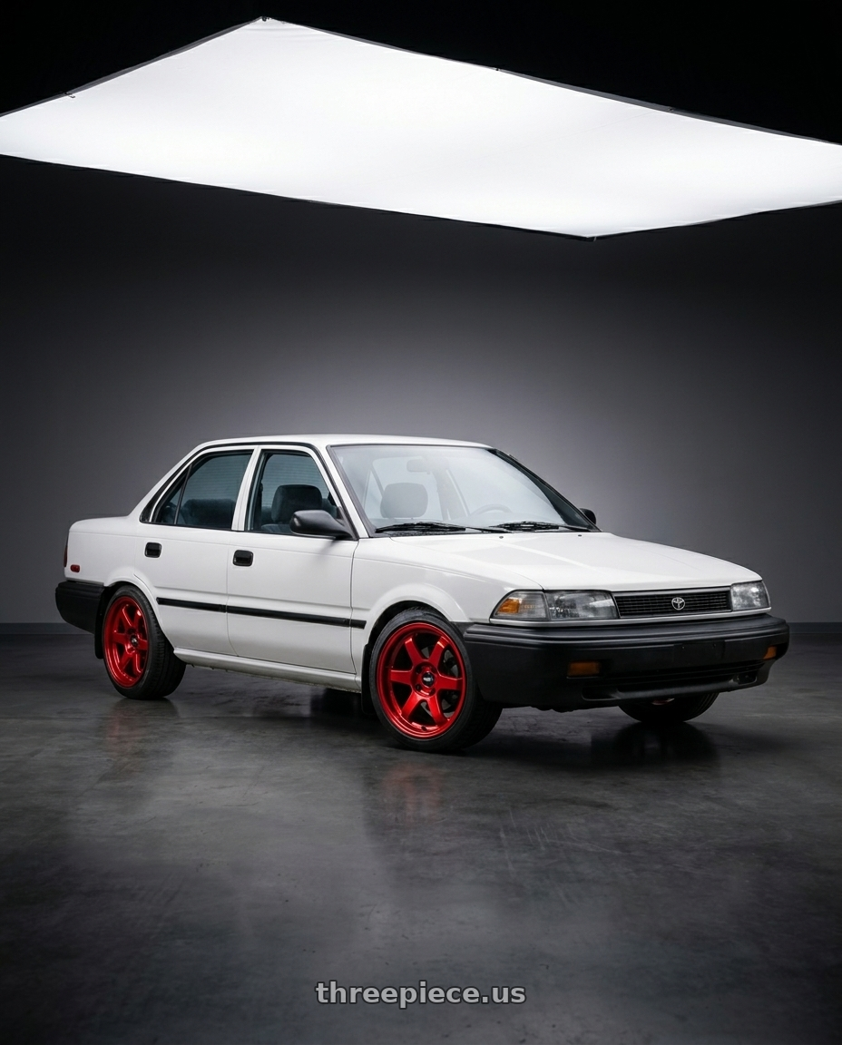 1990 Toyota Corolla with 9six9 SIX-1 Truck 6x139.7 18X9 +0 Candy Apple Red wheels