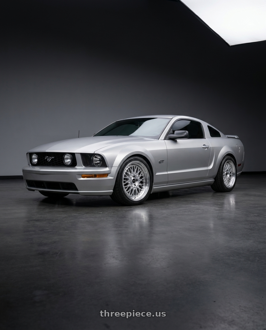 2006 Ford Mustang GT Satin with ARC AR1 5x114.3 17x8.5  +35 Silver Machine Face Lip Chrome Rivet wheels