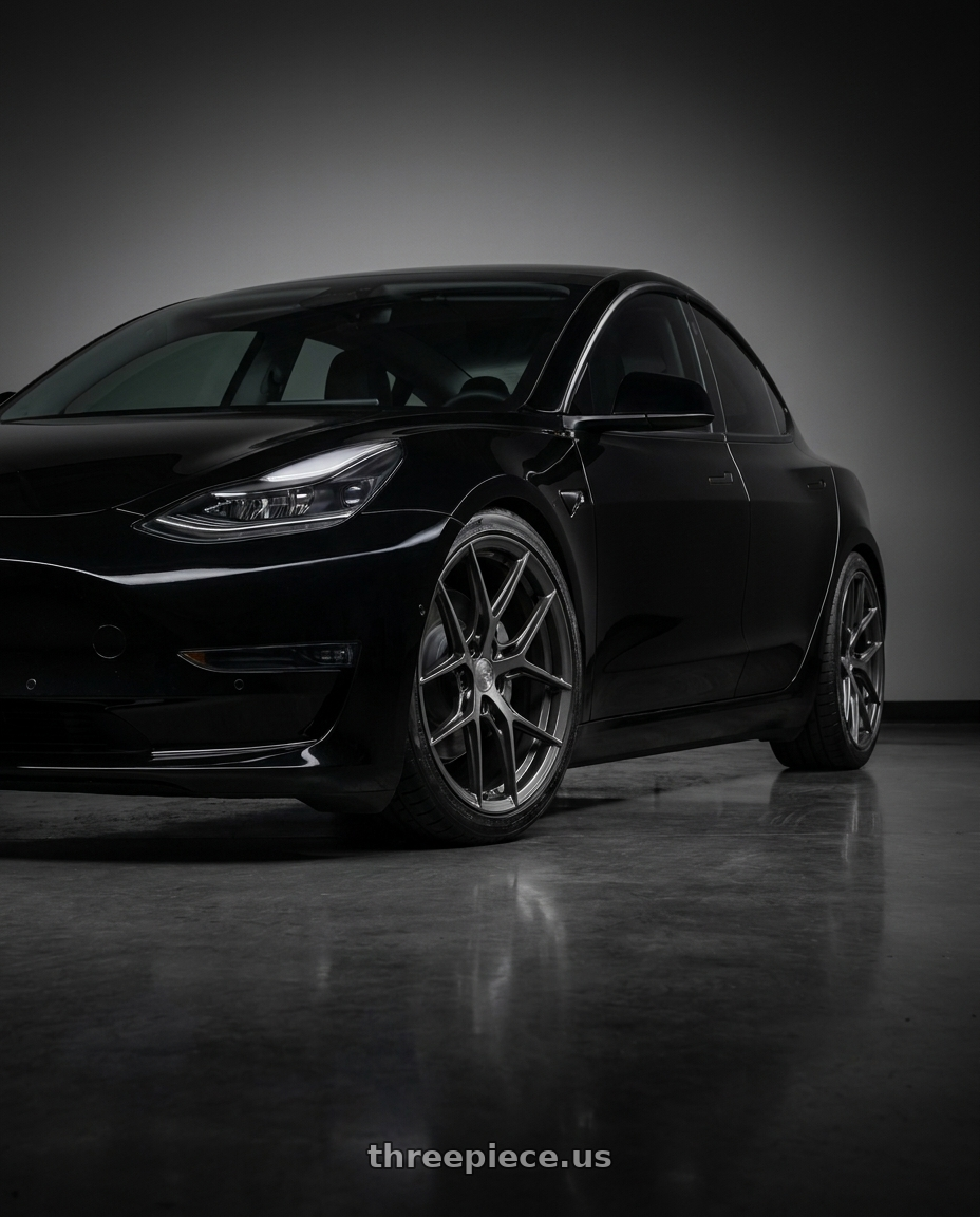 2019 tesla model 3 performance black with Avant Garde Wheels M580R 5X120 20x9 +38 Dark Graphite Metallic wheels