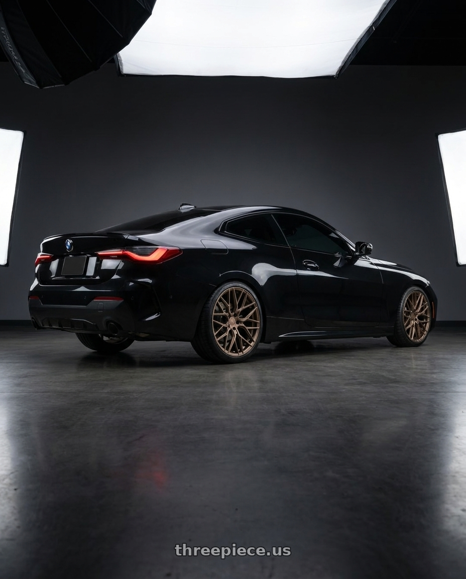 2020 bmw 430 with Aodhan AFF9 5x120 20x10.5+35 Matte Bronze wheels rear three quarter view square tires