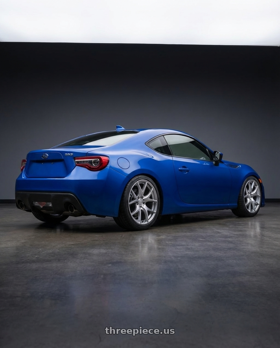 2017 Subaru BRZ with Ssr Gtv03 5x100 17x7+50  GLARE SILVER wheels rear three quarter view square tires