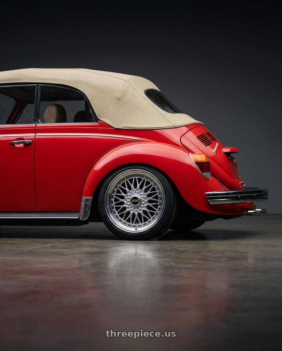 Vw beetle convert 1979 with BBS Super-RS 5x112 19x9.0+42 Silver wheels rear three quarter view square tires