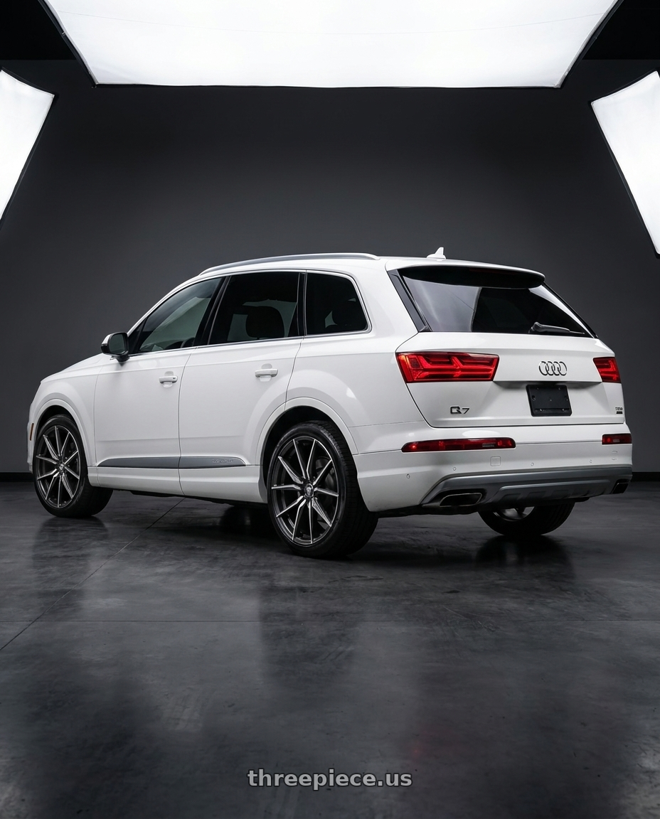 2019 audi q7 with TOUREN TR94 3294 5x112 19x8.5 +35 GLOSS GRAPHITE BRUSHED WITH DARK wheels rear three quarter view square tires