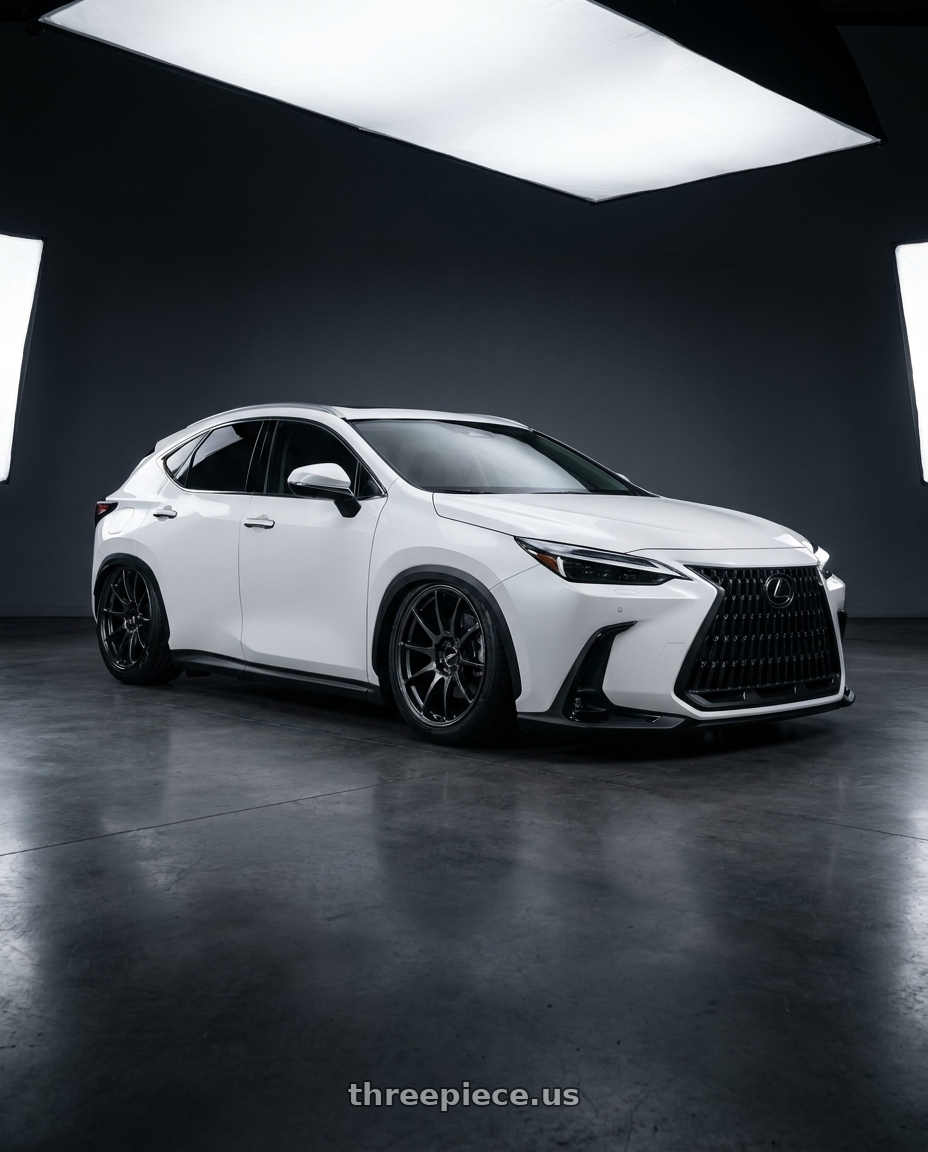 2023 Lexus nx200 white with Volk Racing VMF C-01 5x114.3 20x9 +25 SHINING BLACK METAL / DC* wheels