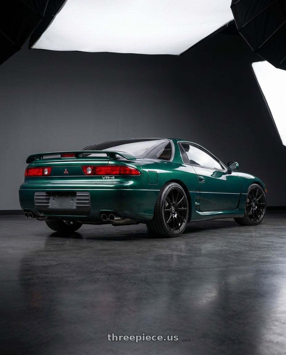 1995 Mitsubishi 3000GT VR-4 with Forgestar CF10 5x114.3 20x11 +56 Gloss Black wheels rear three quarter view square tires
