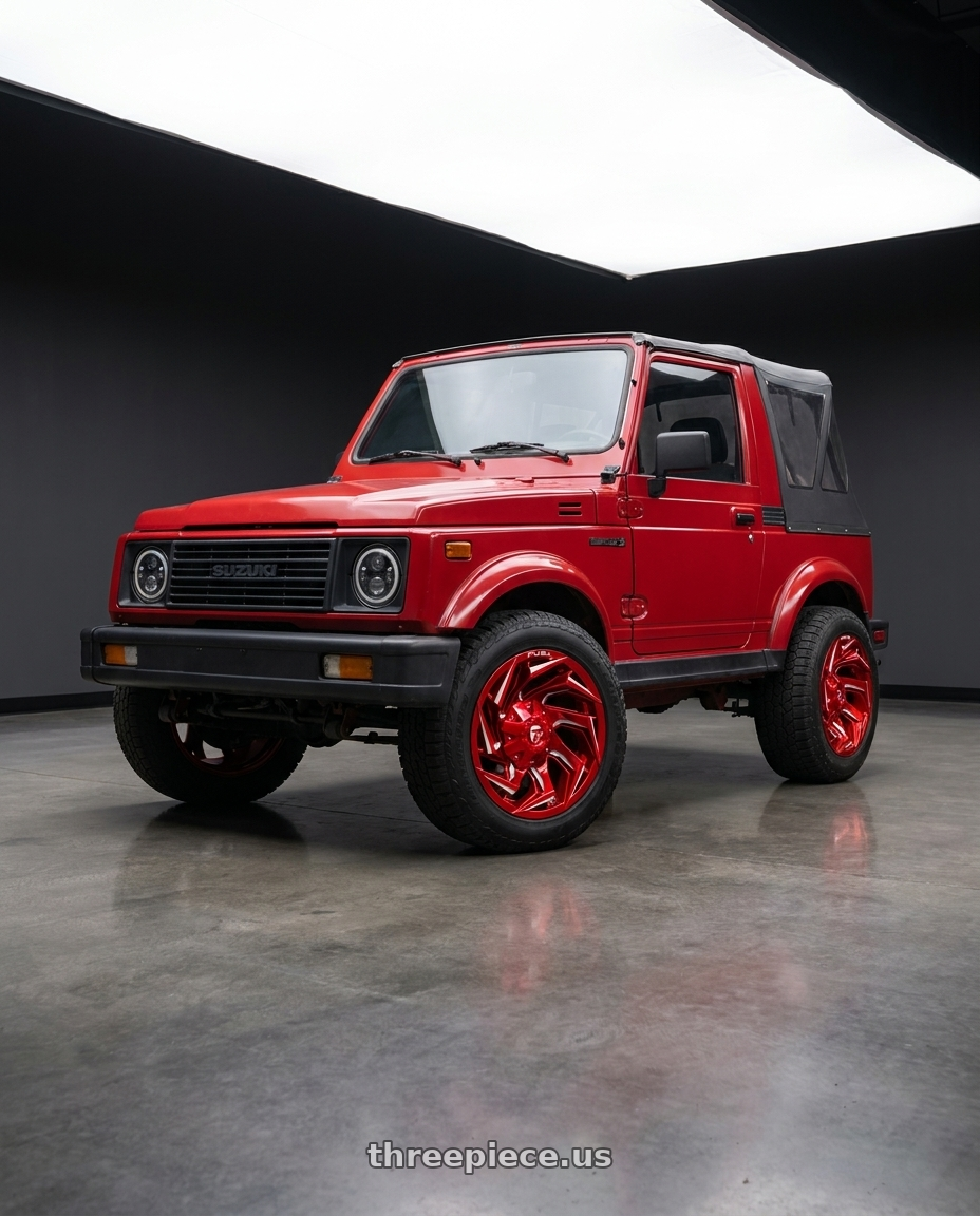 1987 Suzuki Samurai JX Soft with Fuel 1PC D754 REACTION 5X139.7 15X8 -12 CANDY RED MILLED wheels