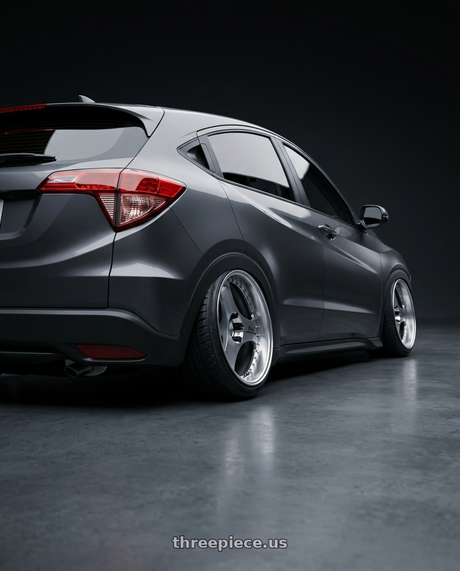 2017 Honda HRV  with Advan Racing ONI2 PROGRESSIVE 5x114.3 20x9.0 +39 MACHINING & DIAMOND CUT wheels rear three quarter view slight stretch tires