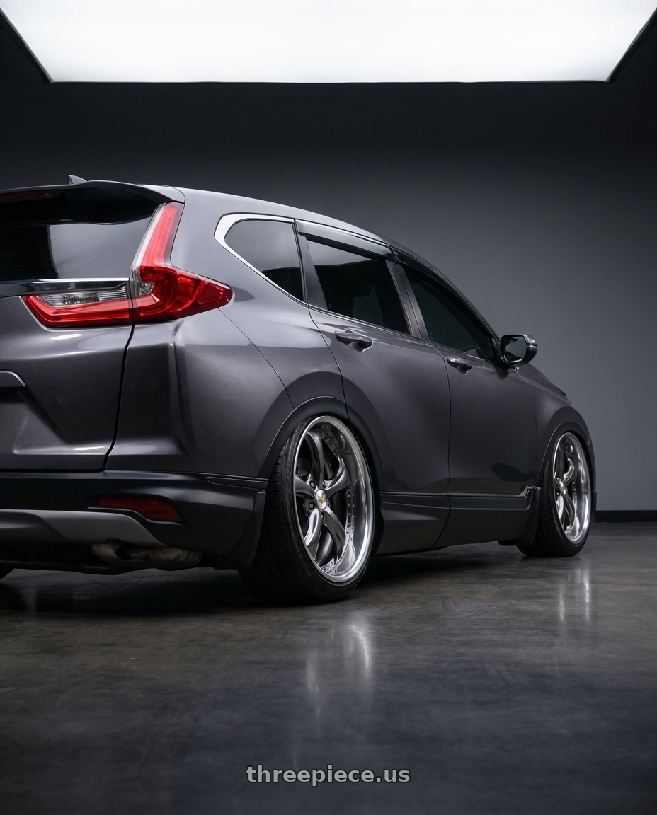 2019 Honda CR-V with Work Wheels VS-KF 5X114.3 19x8.5+35 Brilliant Silver Black L Disk FULL REVERSE wheels rear three quarter view slight stretch tires