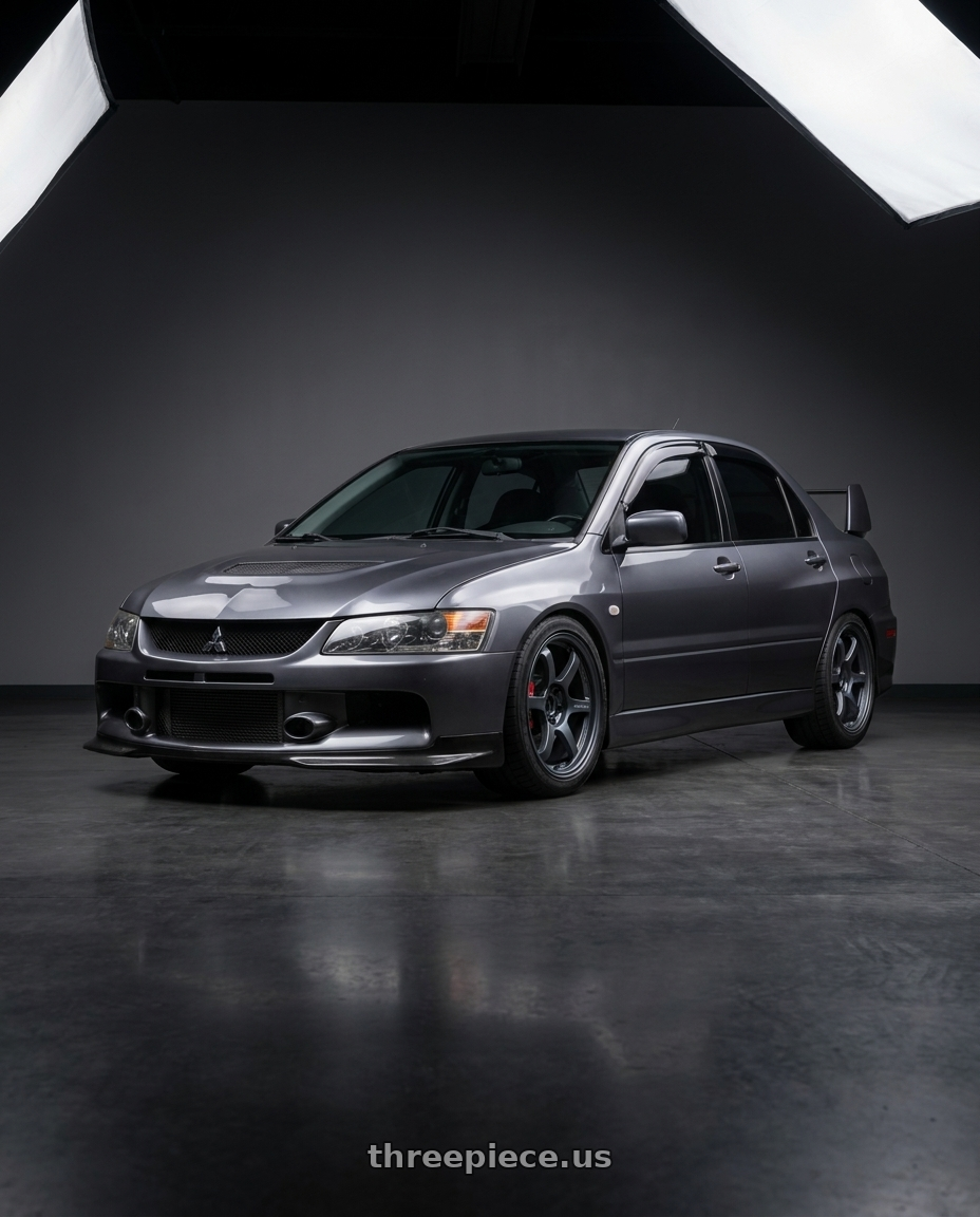 2005 Mitsubishi lancer evo with Gram Lights 57DR 5x114.3 18x8.5+37 Gunblue II wheels