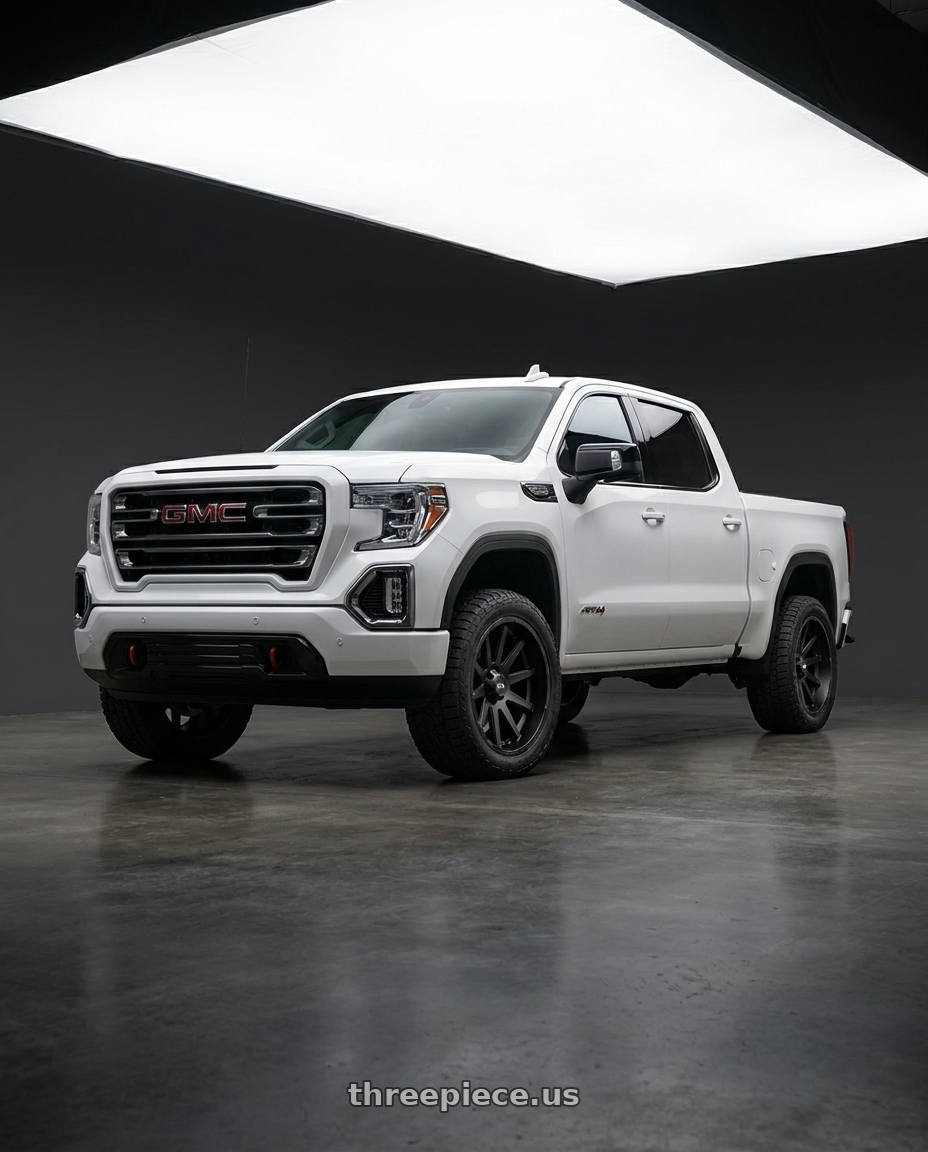 2021 GMC Sierra 1500 AT4 fitted with Ion Type 143 6x139.7 20x10-19 Matte Black $315 wheels