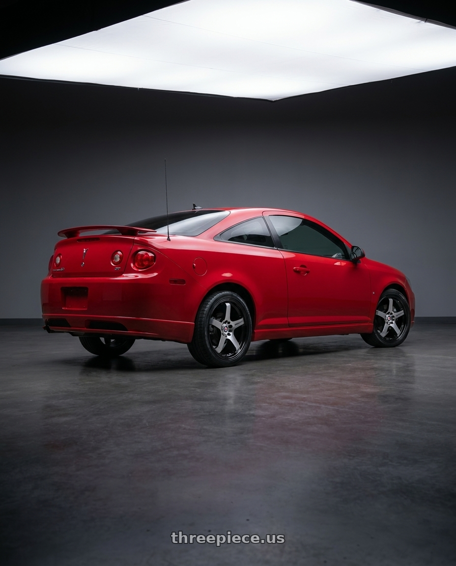 2007 Pontiac G5 GT with Spec-1 SPT-31 5x110/5x114.3 17x7.5 +42 Gloss Black & Machined wheels rear three quarter view square tires